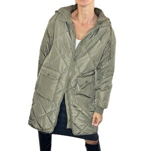 Ashley khaki green oversized quilted hooded minimalist puffer coat jacket S